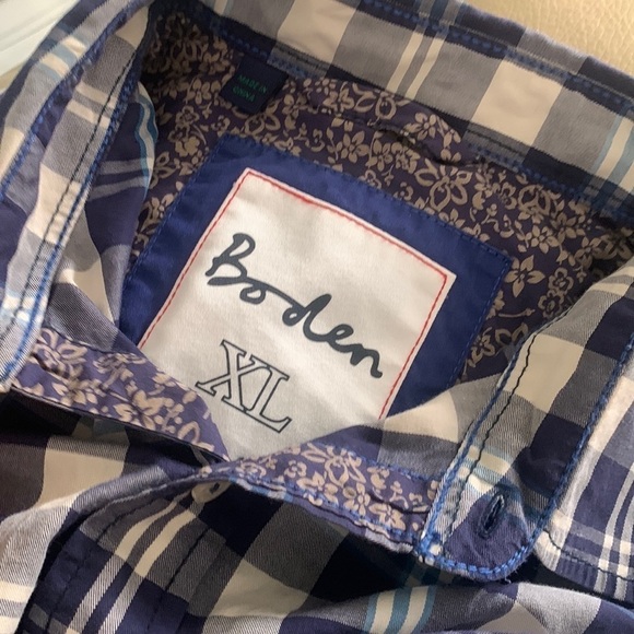 Boden plaid buttons down shirt navy blue purple size XL casual - Picture 3 of 13